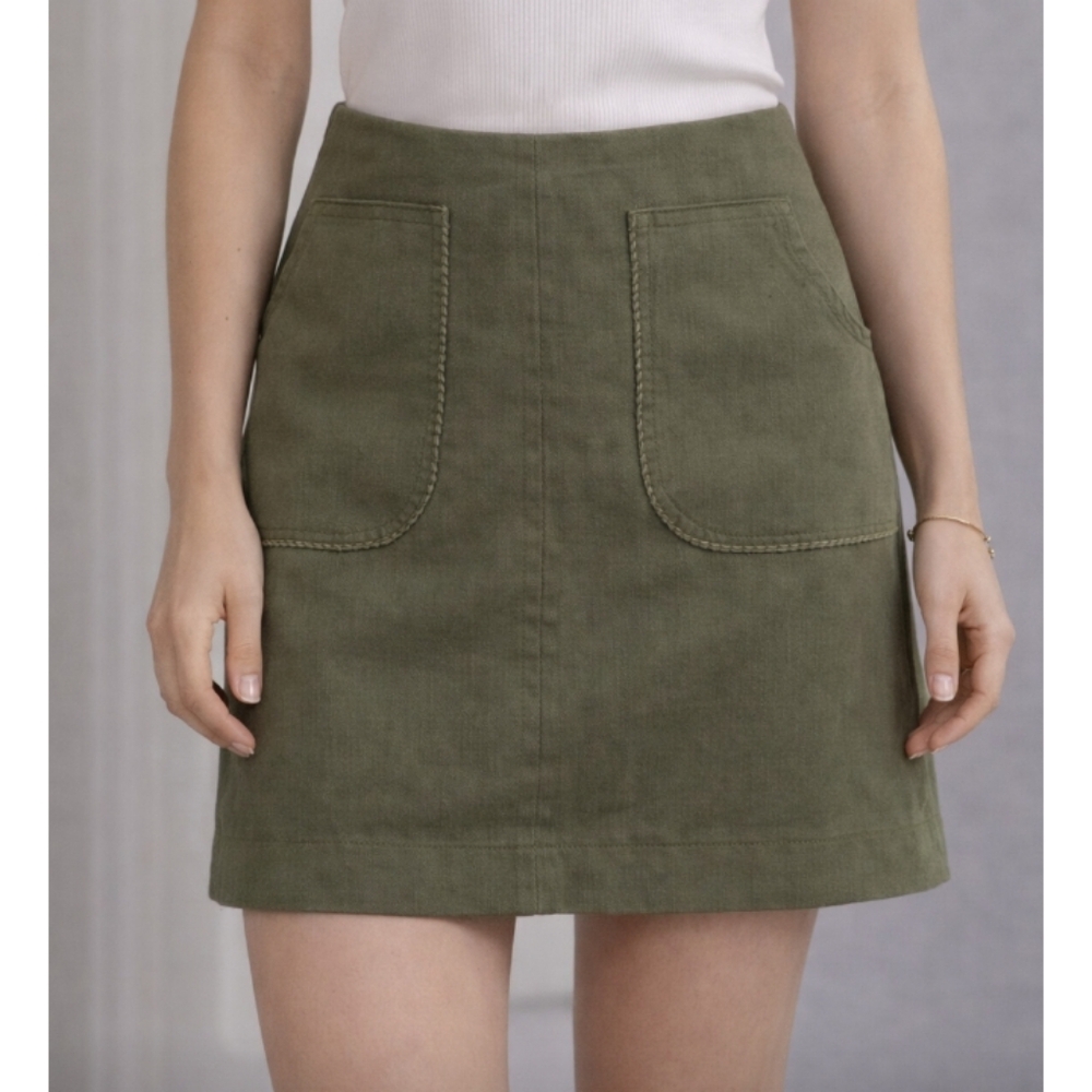 LOFT Outlet Olive Green Mini Skirt Size 2 Pockets Stretch